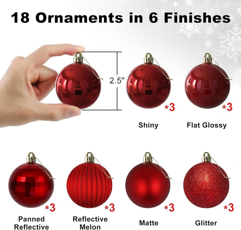 GameXcel Rose Red 2.5" Christmas Balls Christmas Tree Decoration Ornaments Shatterproof Hanging Balls for Birthday Halloween Holiday Wedding Decorations Set of 18pcs - Image 2